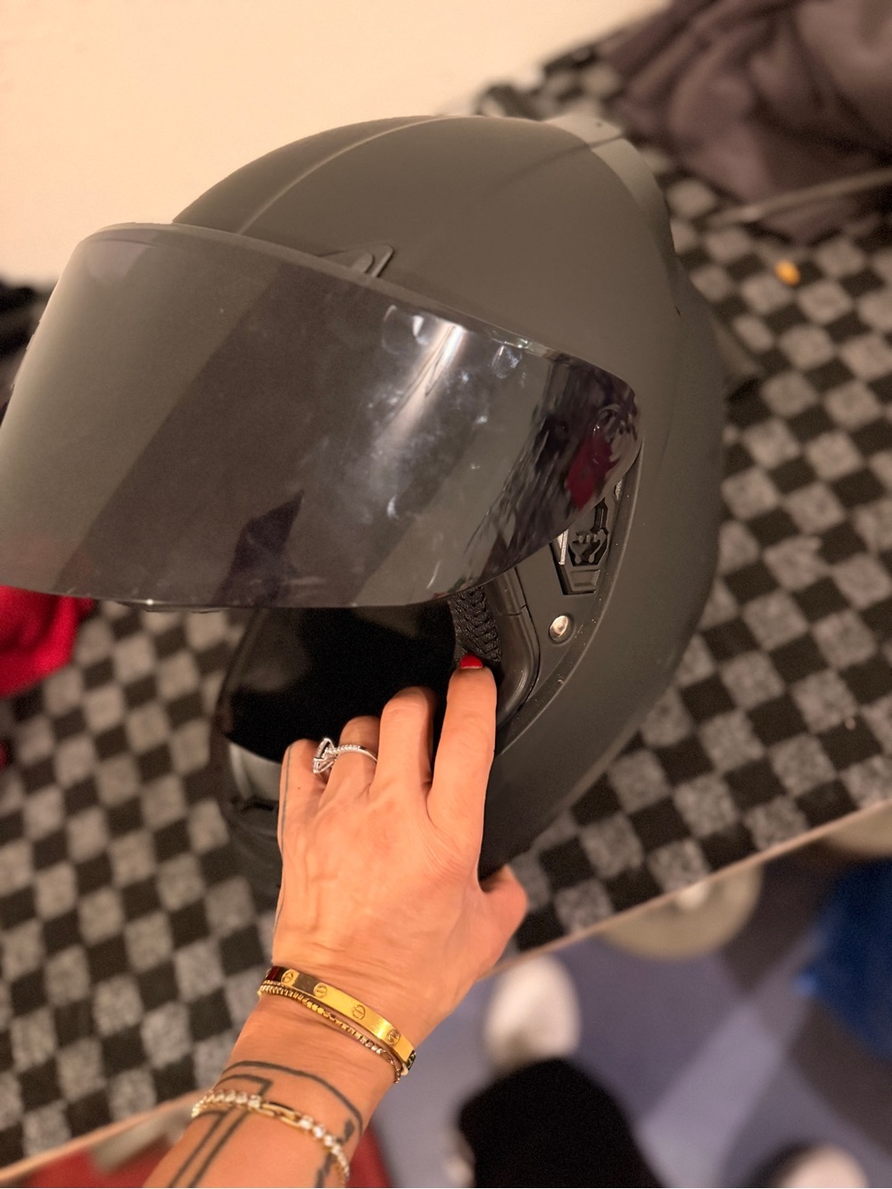 Giro Black Helmet Interior with Red Buckle Accent